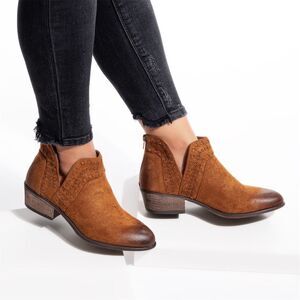 Women's Tan Ankle Booties Side Slit Chunky Heel 11